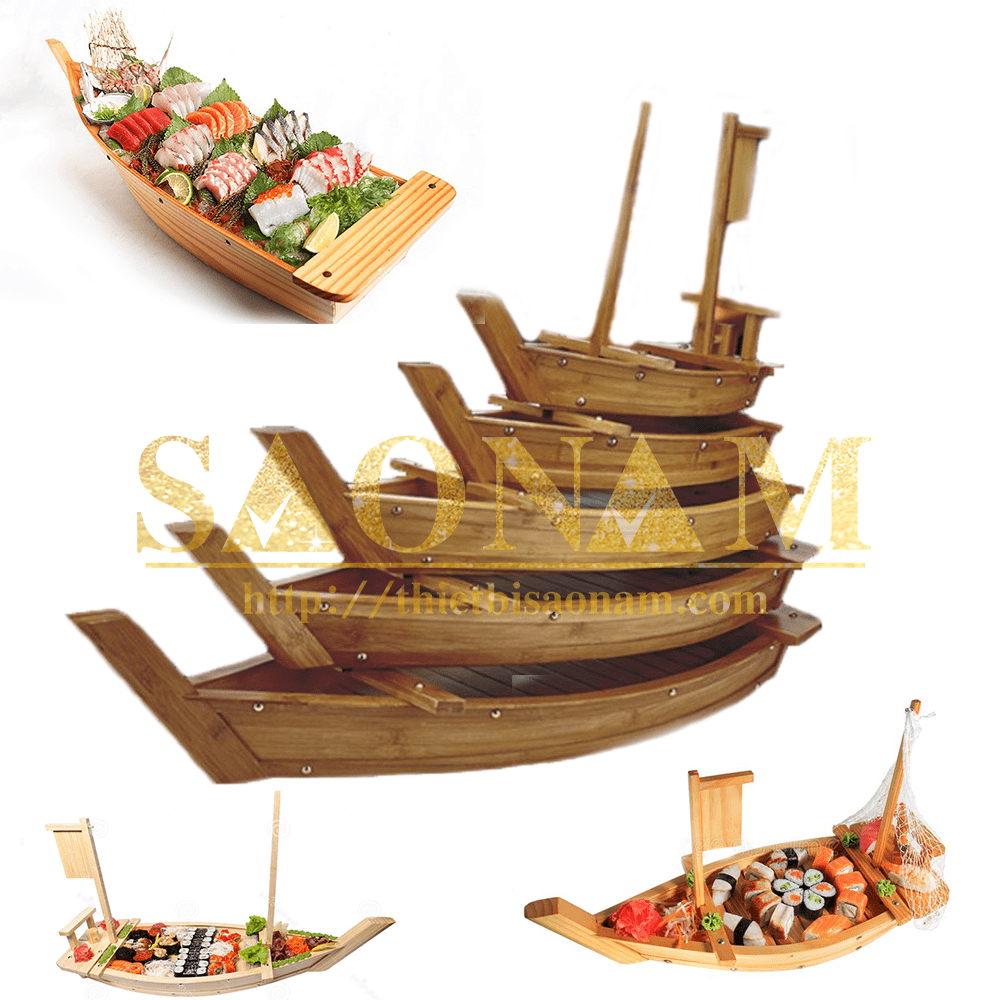 Thuyền gỗ trưng bày buffet - dụng cụ tiệc buffet
